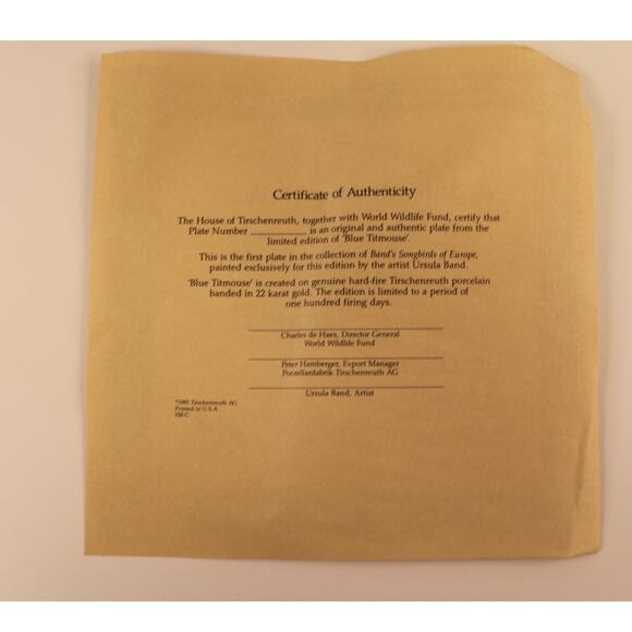 VTG 1985 Bradford Exchange Ursula Band Blue Titmouse Plate World Wildlife Fund - Picture 9 of 10